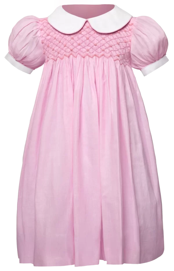 Elena pink smocked Bishop collar dress.