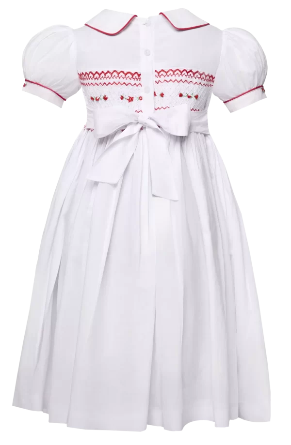 Poppy white embroided smocked Bishop collar dress - Image 2