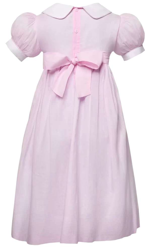 Sophia pink embroided  smocked Bishop collar dress - Image 2