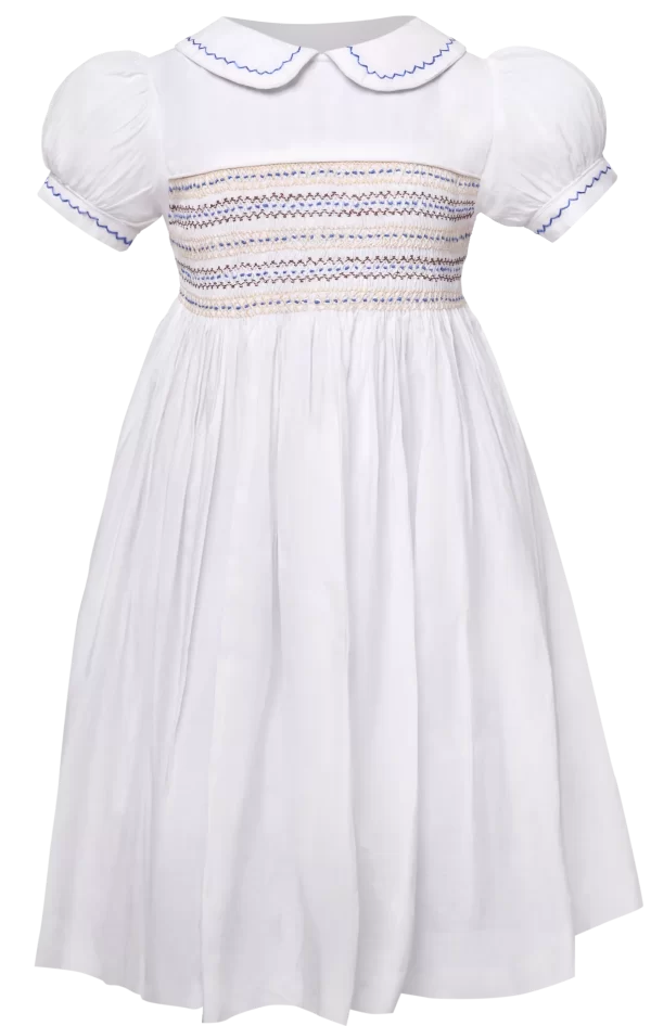 Matilda white embroided smocked Bishop collar dress