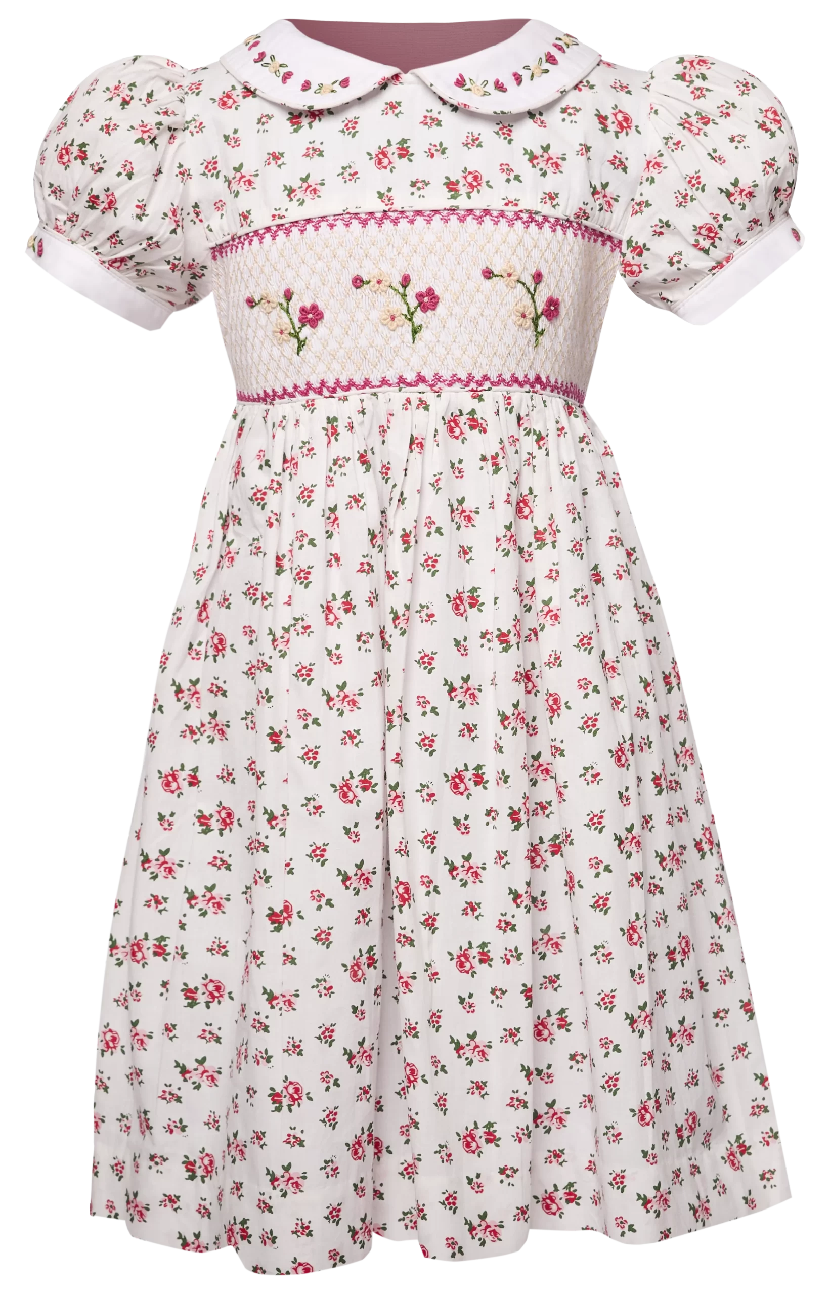 Audrey english rose embroided smoked Bishop collar dress