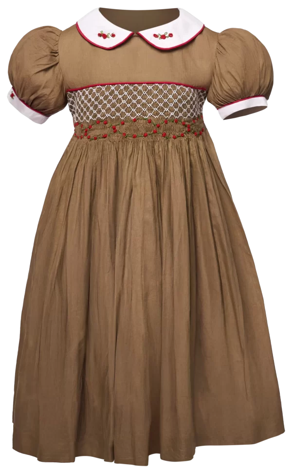 Daisy café au lait embroided smocked Bishop collar dress