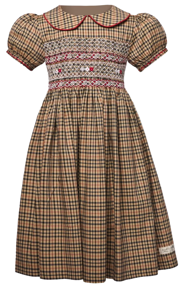 Brittany smocked checkered bisop collar dress