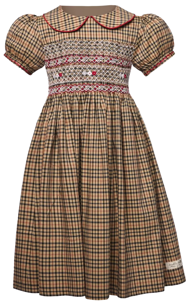 Brittany smocked checkered bisop collar dress - 3Y