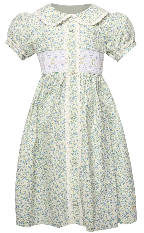 Holy smocked dress with lace lined collar dress - 5Y