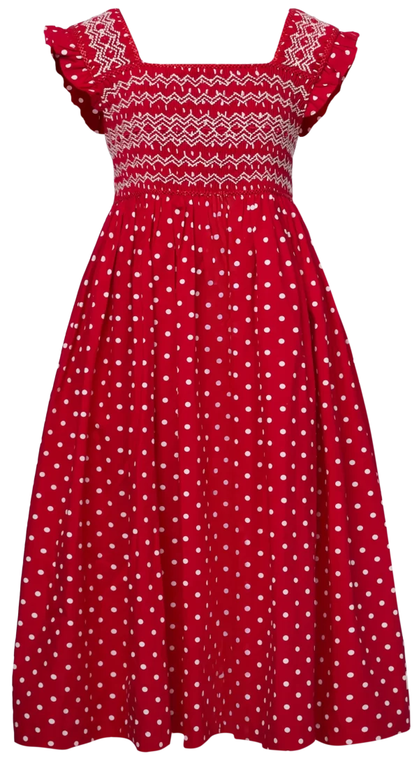 Charlotte smocked square neck red dotted dress
