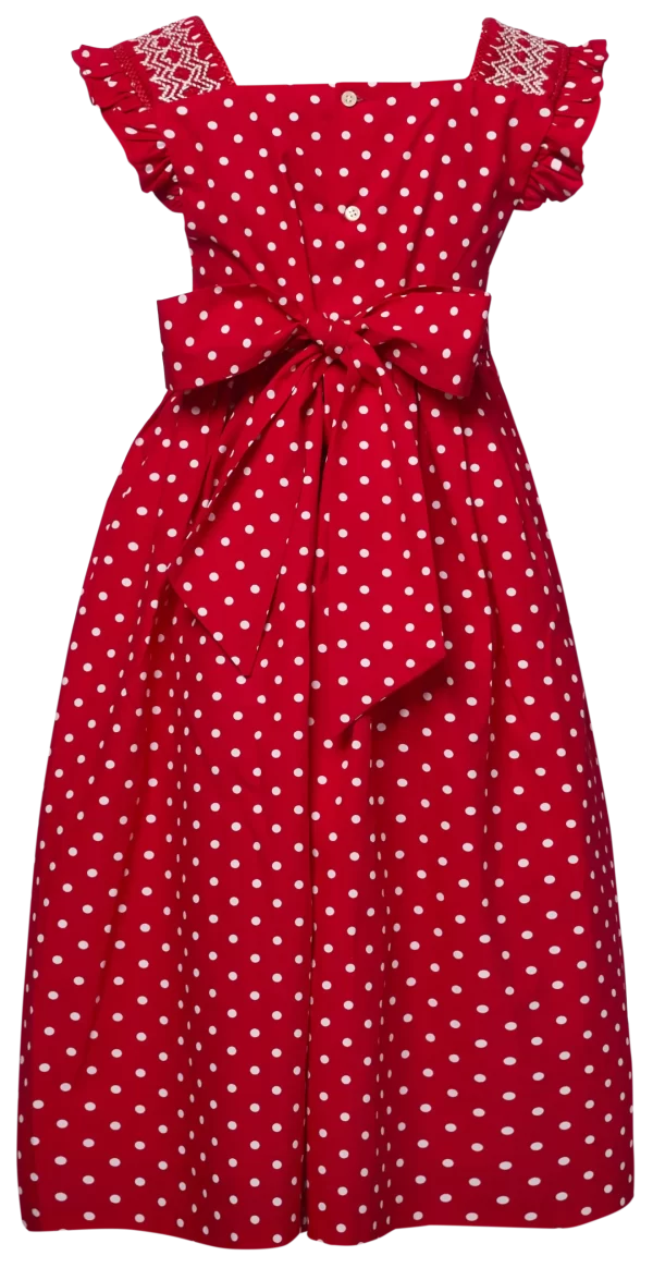 Charlotte smocked square neck red dotted dress - Image 2
