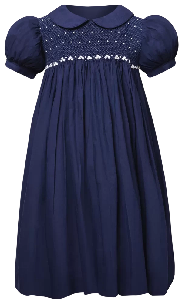 Audrey Blue smoked Bishop collar dress