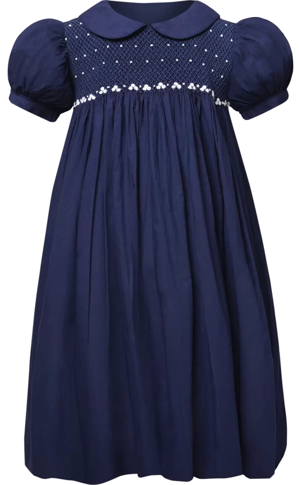 Audrey Blue smoked Bishop collar dress - 2Y-3Y