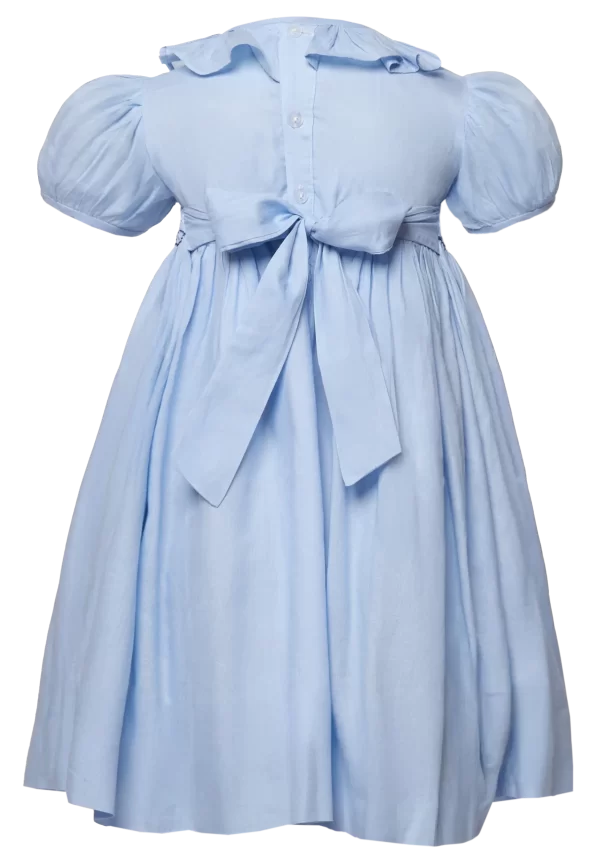 Joy blue smocked frilled round collar dress - Image 2