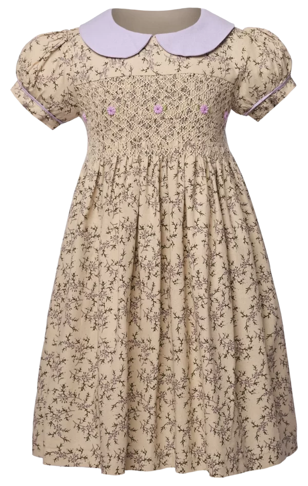 Pearl Long Sleeve Black Dotted  Smocked Dress