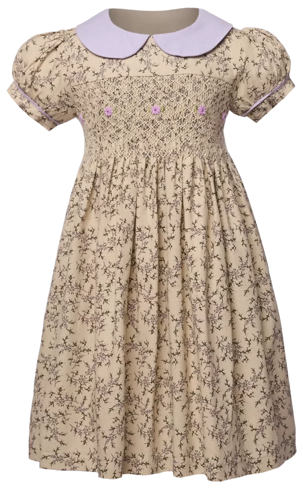 Pearl Long Sleeve Black Dotted  Smocked Dress - 7Y