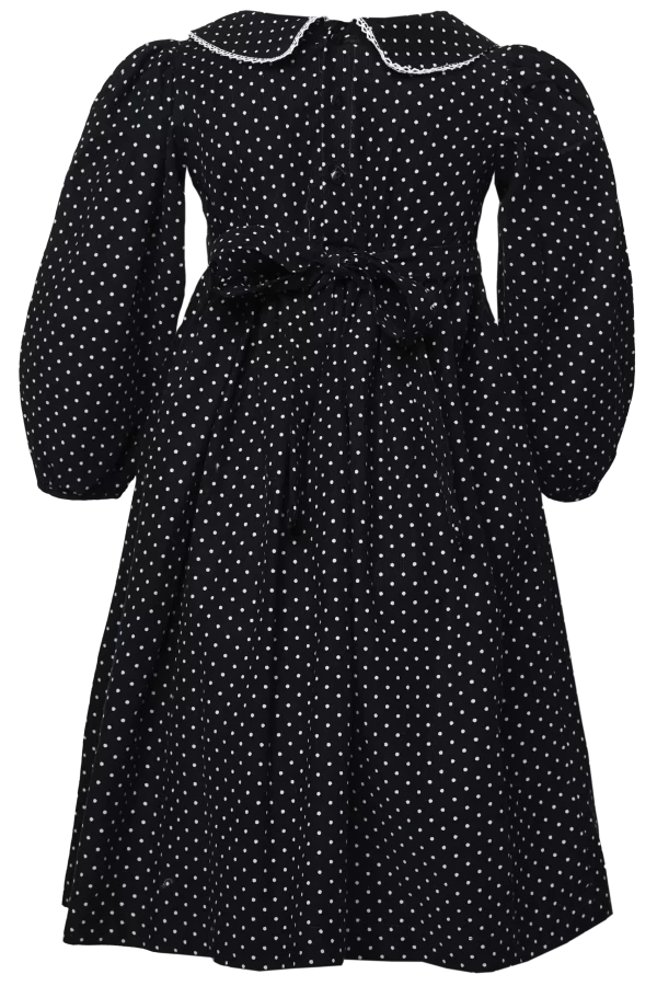 Pearl long sleeve black dottted  smocked dress - Image 2